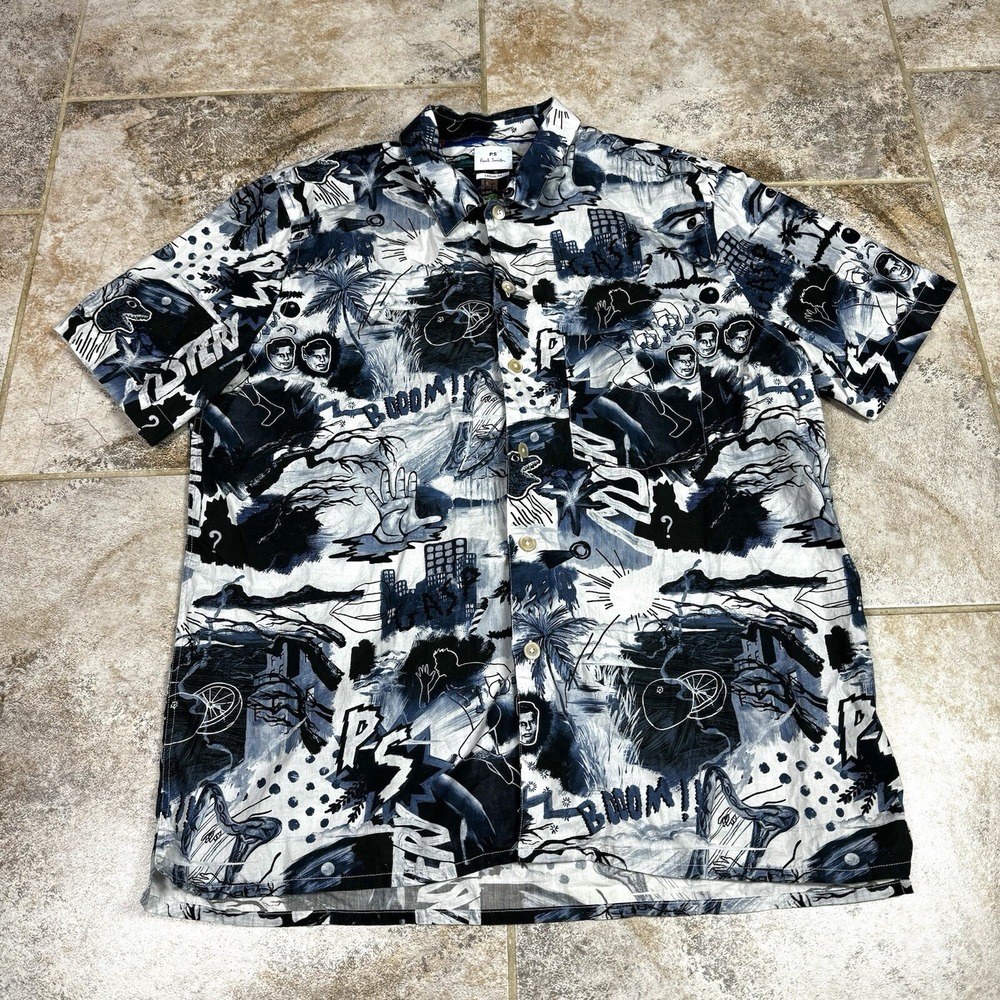 Paul Smith Shirt Mens Large Pulp Comic Camp Organic Cotton Short Sleeve Button